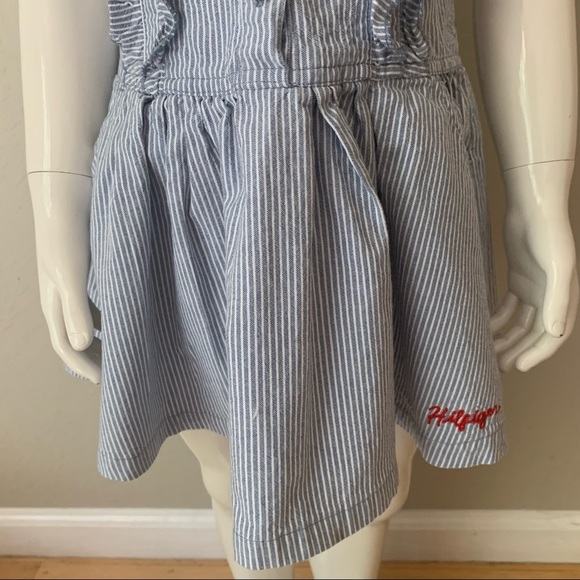 TOMMY HILFIGER Striped Denim Ruffle Dress Sleeveless 100% Cotton Blue & White 5 - Picture 6 of 16
